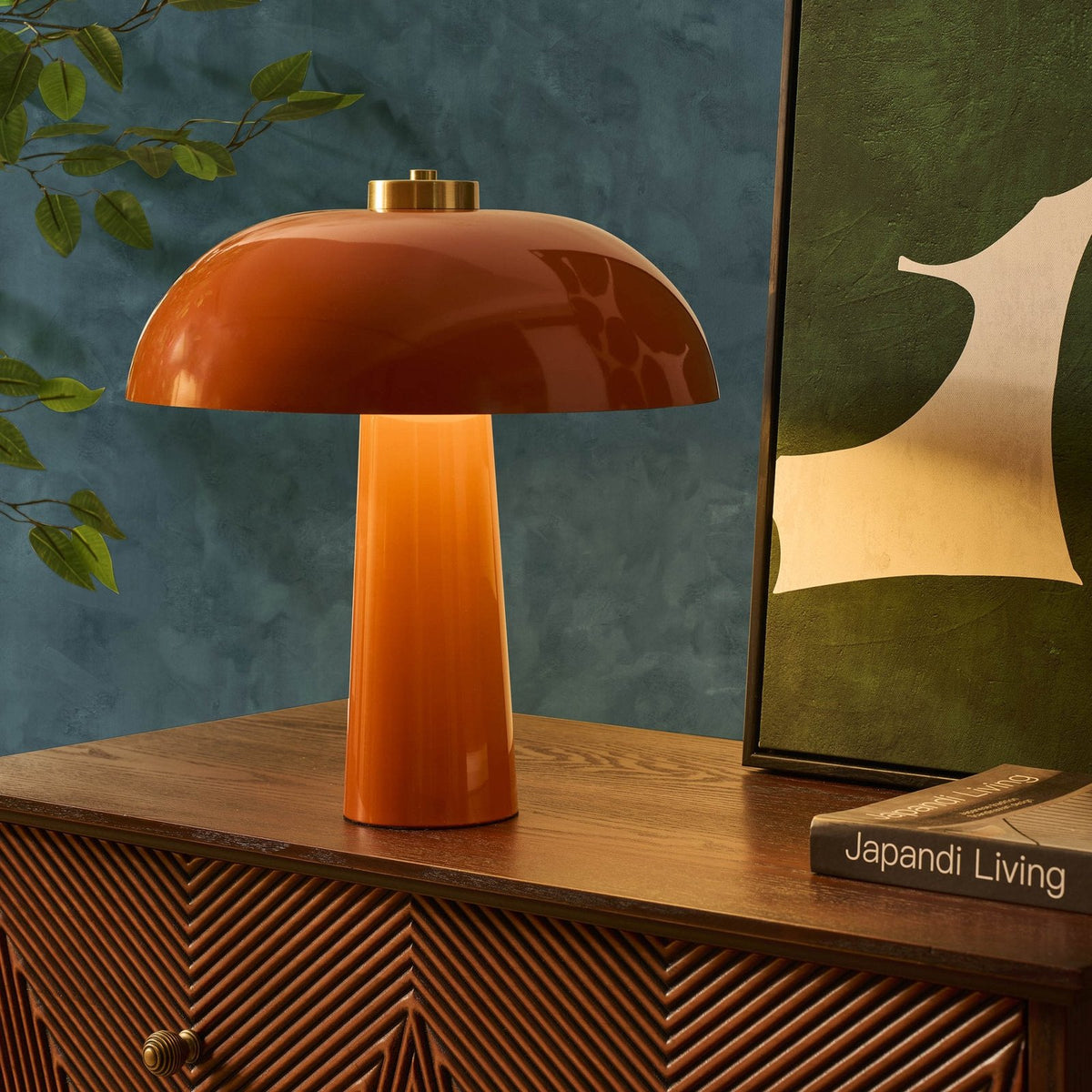 Retro Table Feather & Black Lamp - Orange