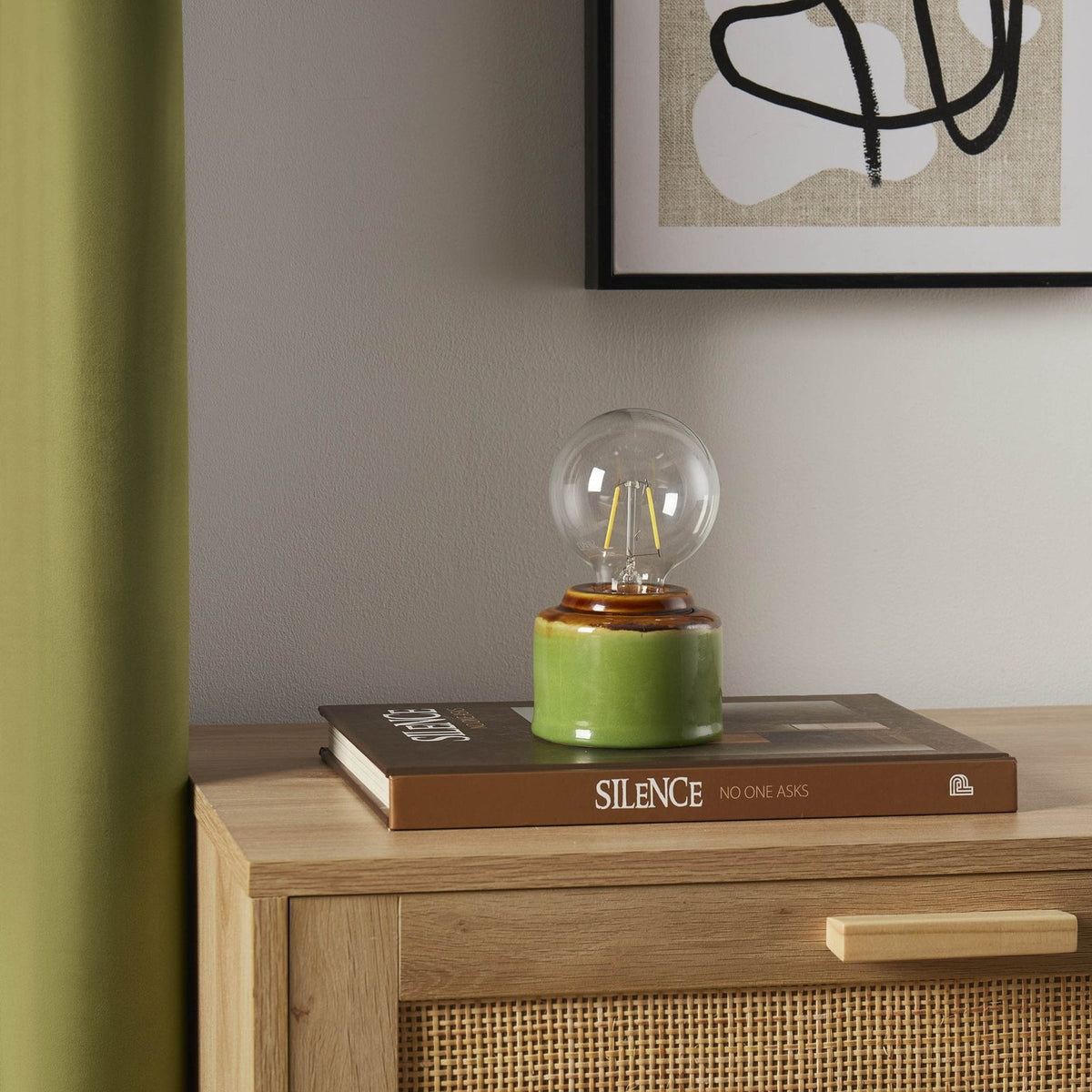 Robin Reactive Glaze Ceramic Bulb Table Lamp - Green/Brown – Feather & Black