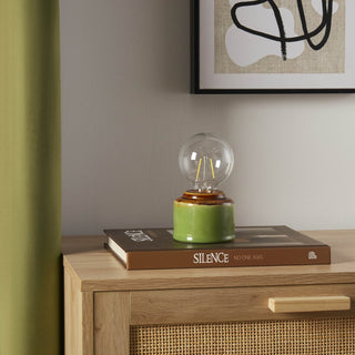 Robin Reactive Glaze Ceramic Bulb Table Lamp - Green/Brown – Feather & Black