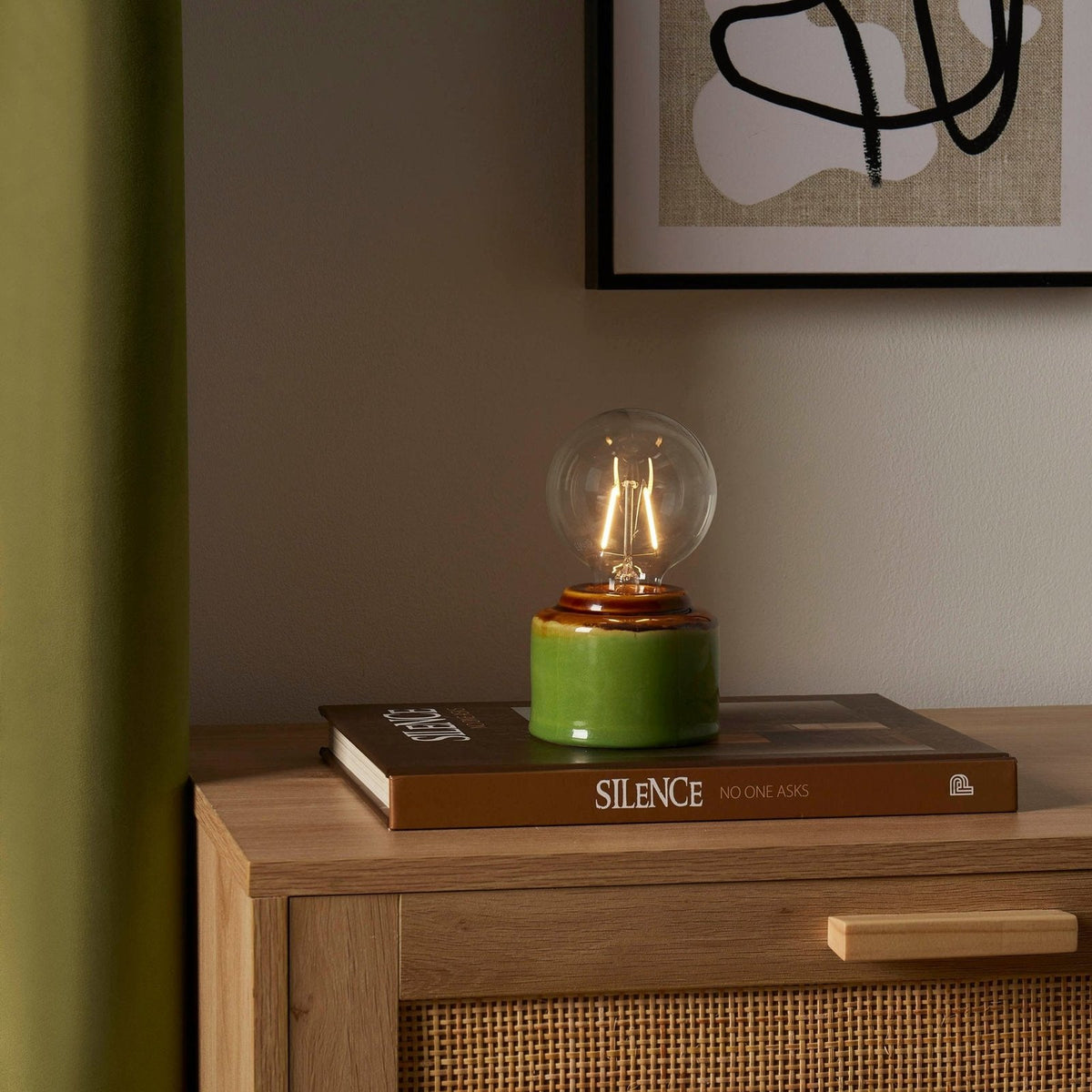 Robin Reactive Glaze Ceramic Bulb Table Lamp - Green/Brown – Feather & Black