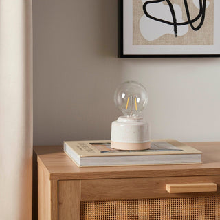 Robin Reactive Glaze Ceramic Feather & Black Bulb Table Lamp - Cream