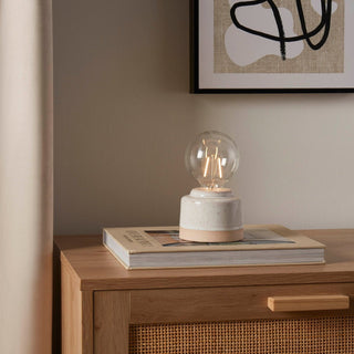 Robin Reactive Glaze Ceramic Feather & Black Bulb Table Lamp - Cream