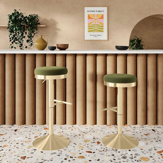 Romy Adjustable Stool | Olive Laura Ashley UK Green Sustainable Velvet & Brass