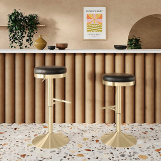 Romy Adjustable Stool | Vintage Black Faux Leather & Brass – Laura Ashley