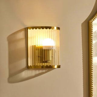 Rosie Glass Scallop Feather & Black Wall Light - Gold