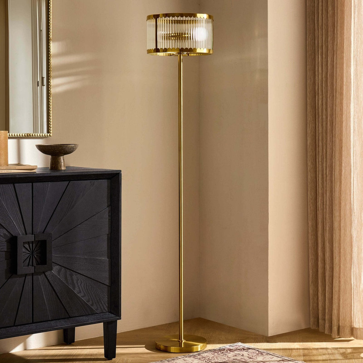 Rosie Glass Scallop Floor Lamp - Gold – Black & Feather
