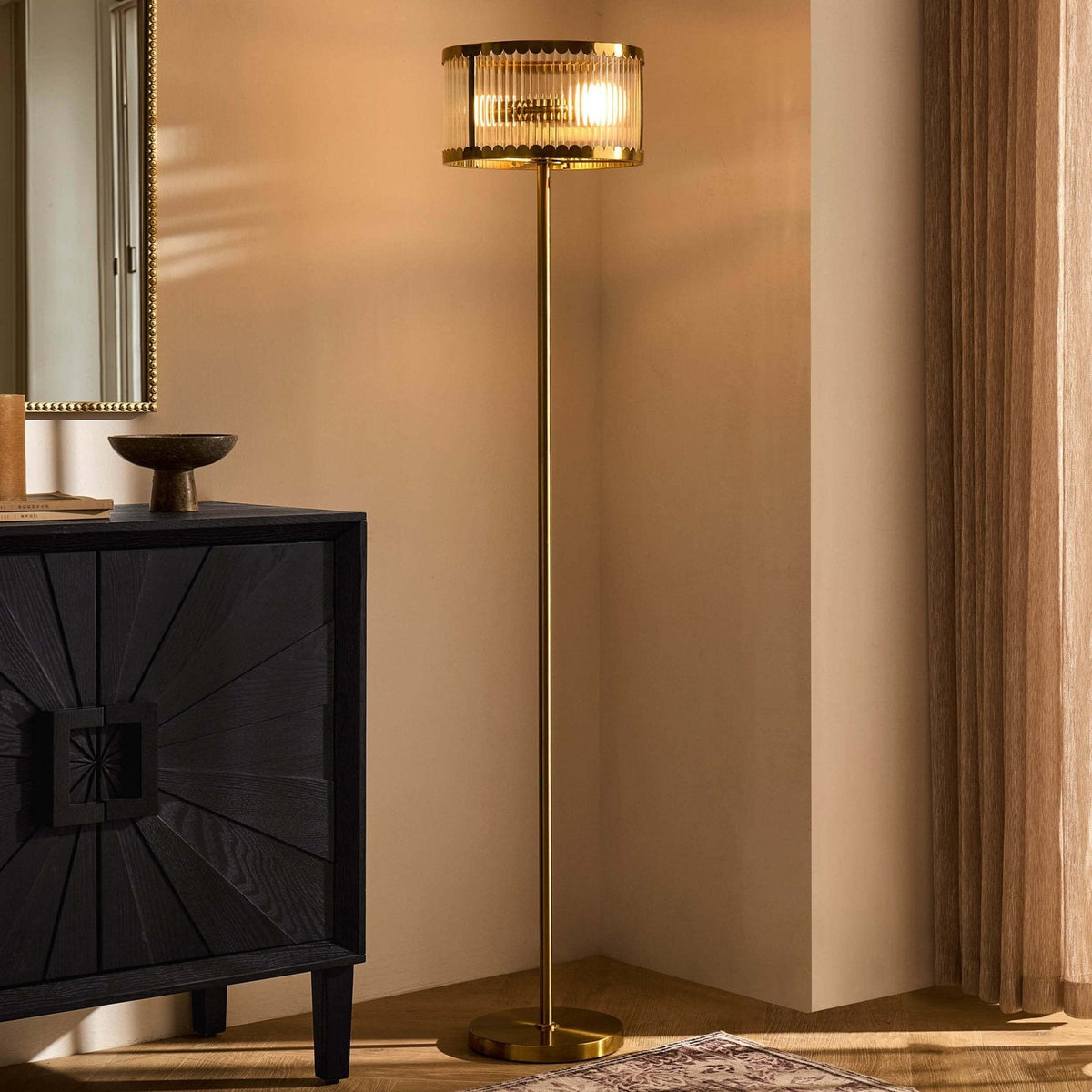 Rosie Glass Scallop Floor Lamp - Gold – Black & Feather
