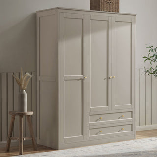 Ruby 3 Door Wardrobe Black & Feather with Drawers - Taupe