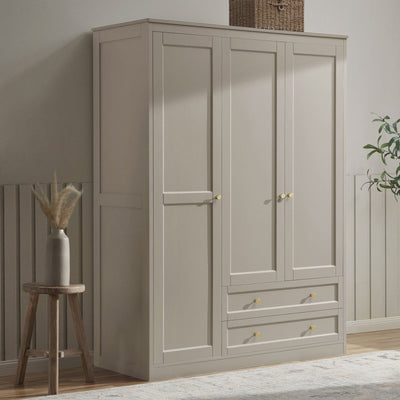 Ruby 3 Door Wardrobe Black & Feather with Drawers - Taupe