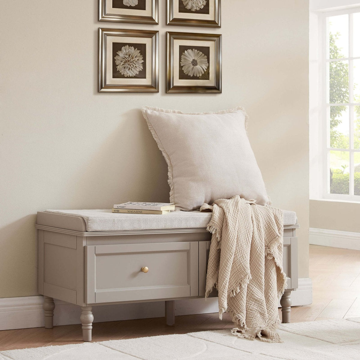Ruby Storage Cupboard With Seat - Taupe – Feather & Black