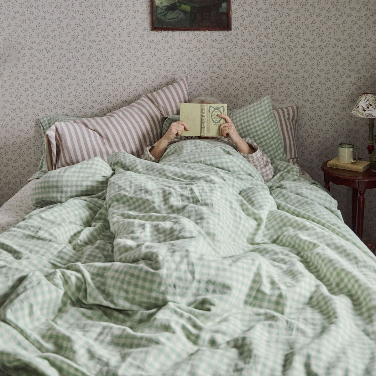 Sage Green Gingham Linen Blend Duvet Cover by Laura Ashley