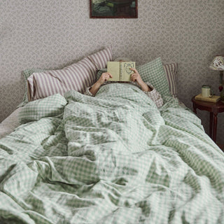 Sage Green Gingham Linen Blend Duvet Cover by Laura Ashley