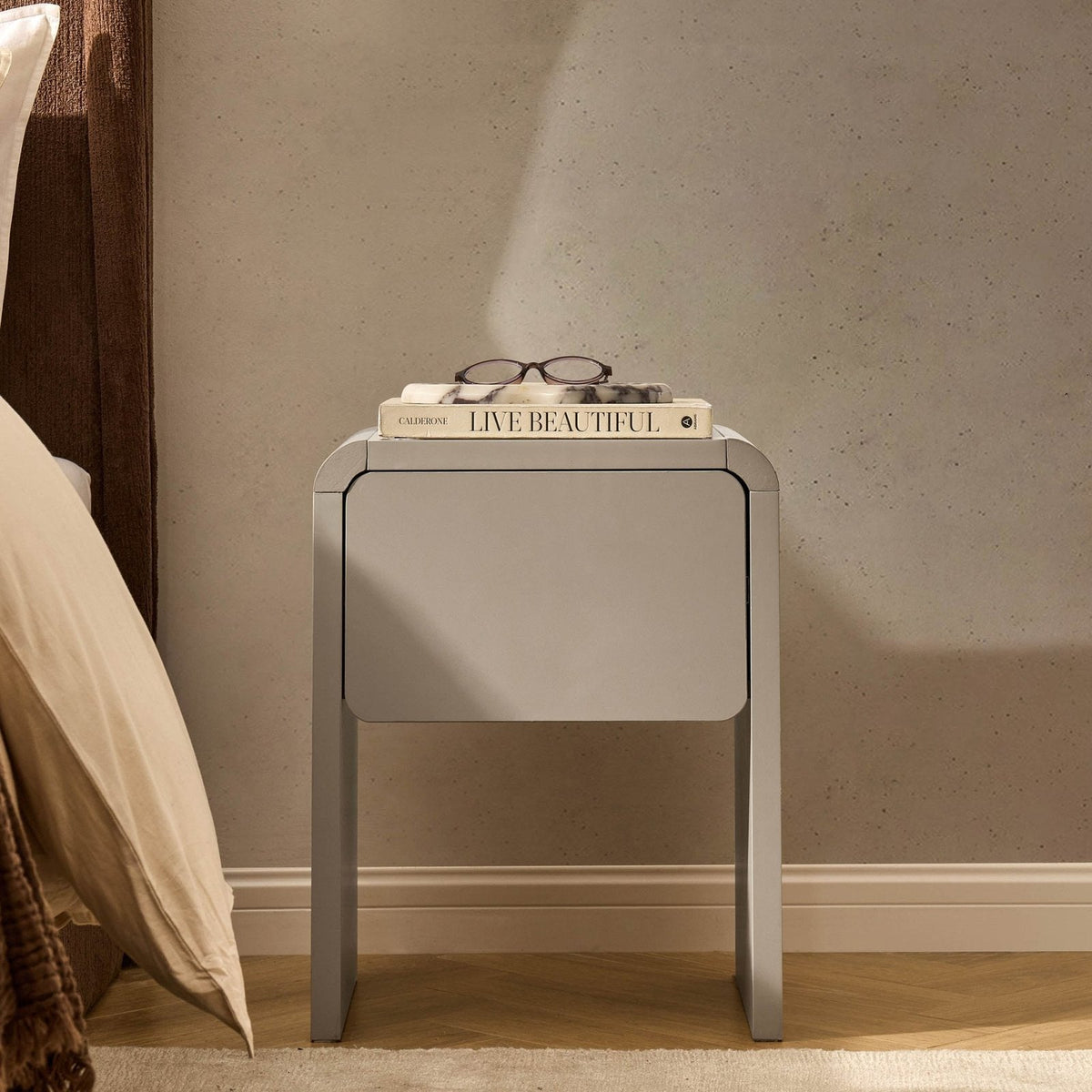 Samira Side Feather & Black Table - Taupe