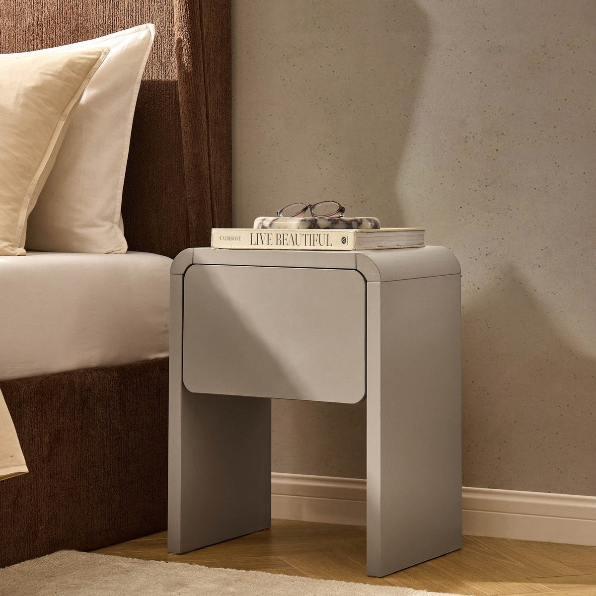 Samira Side Feather & Black Table - Taupe