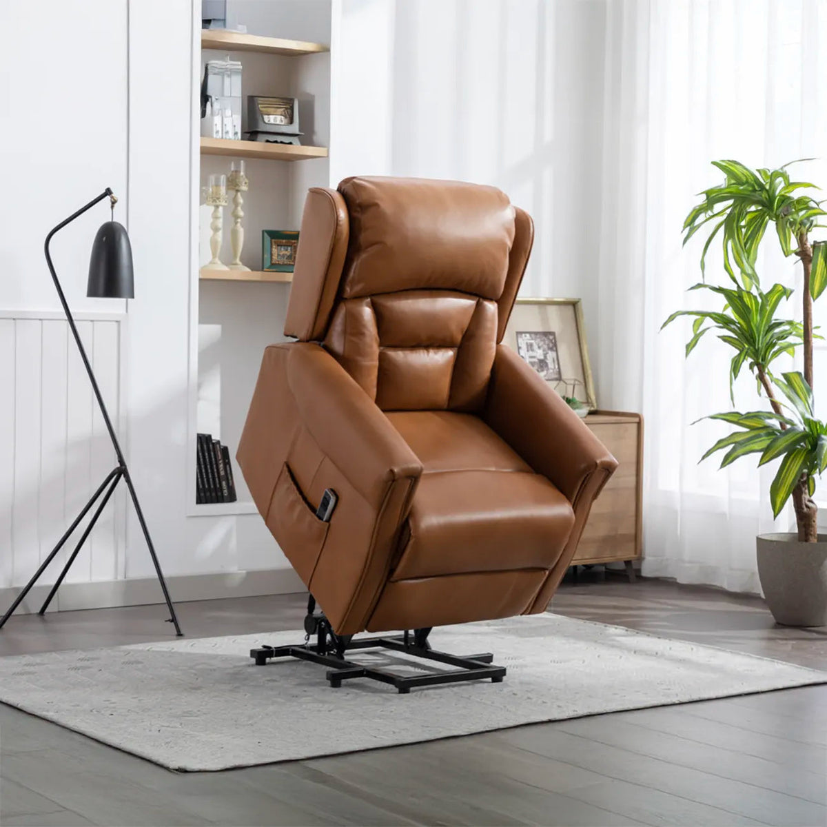 Sandringham Camel Leather Lift Laura Ashley & Tilt Recliner (Dual Motor)
