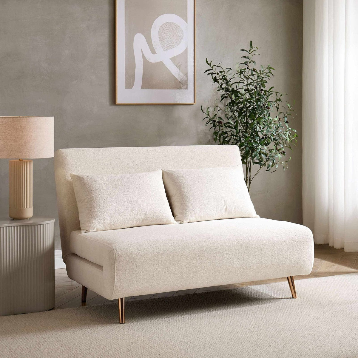 Seattle Double Click Clack Black & Feather Sofa Bed - Teddy Cream