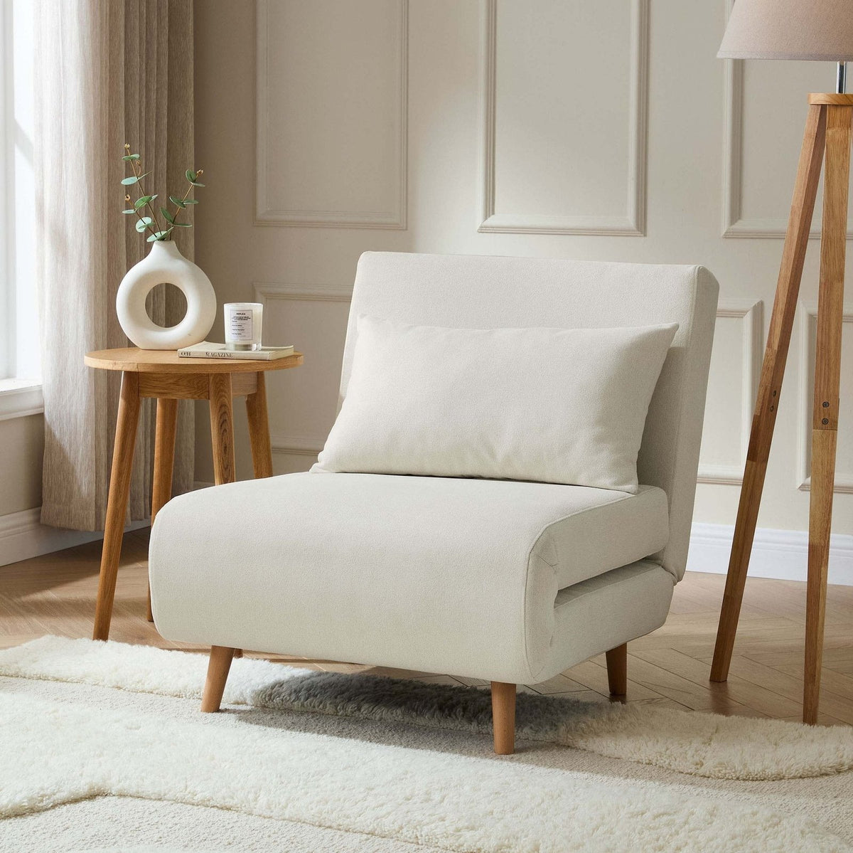 Seattle Single Click Clack Black & Feather Sofa Bed - Cream Linen
