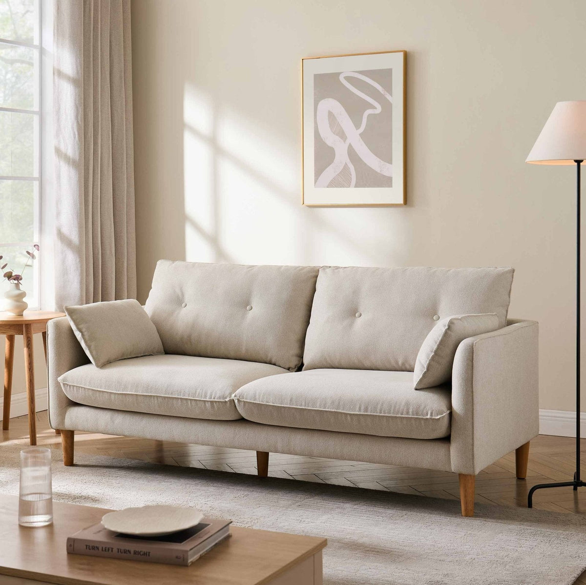 Shoreditch 3 Seater Feather & Black Sofa - Natural