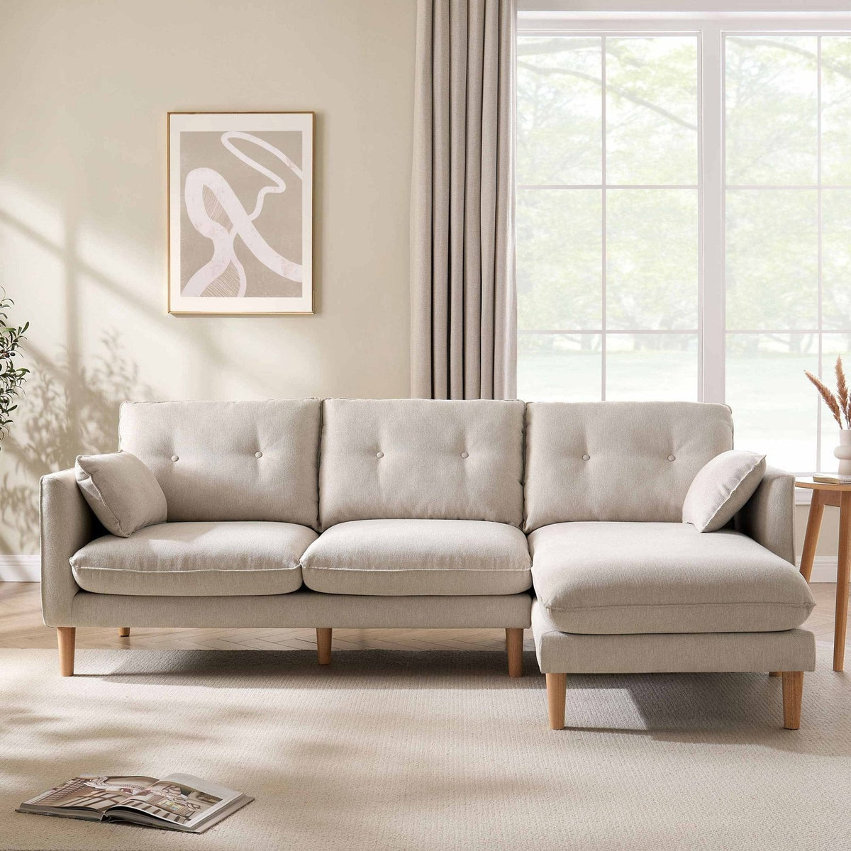 Shoreditch Right Hand Black & Feather Chaise Sofa - Natural