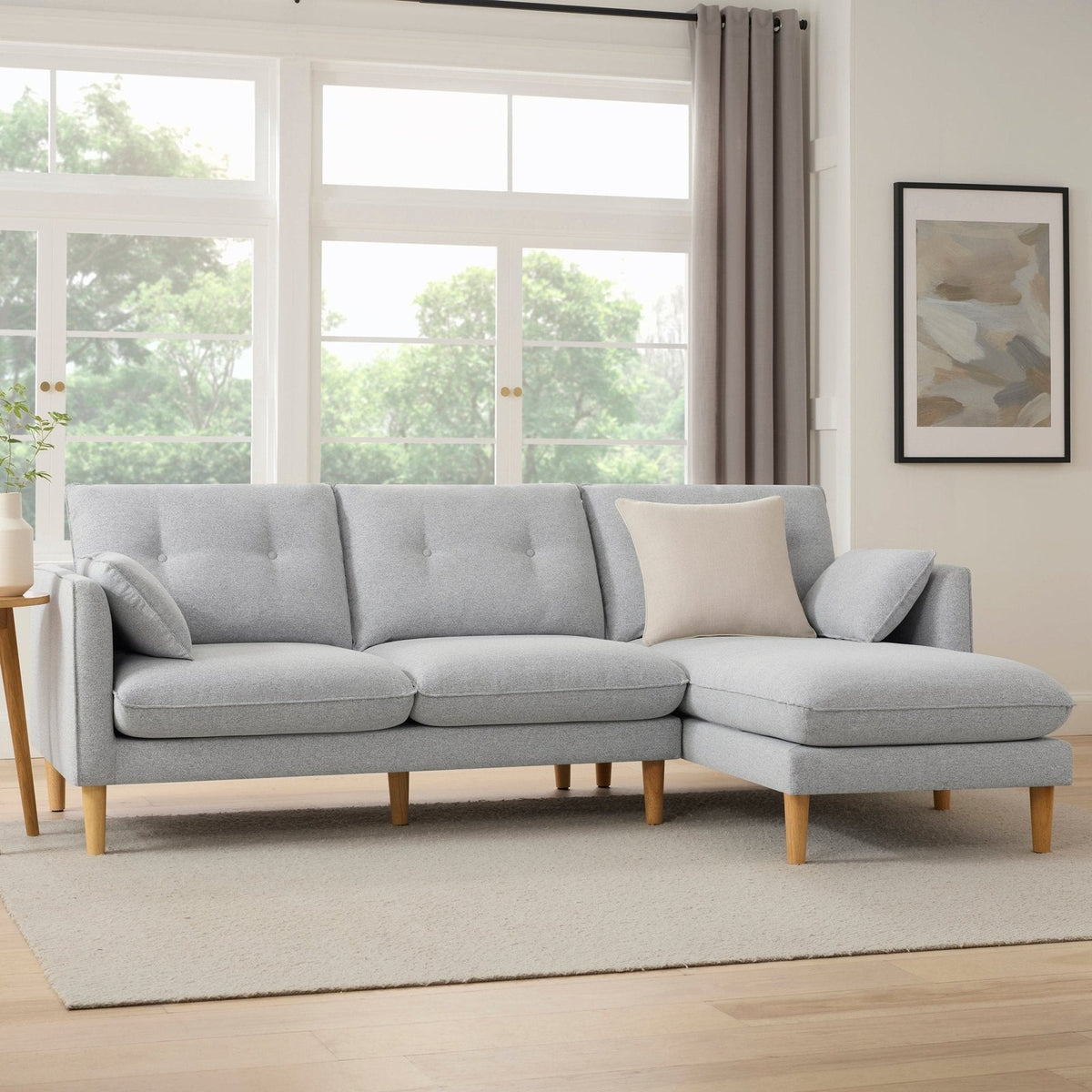 Shoreditch Right Hand Chaise Feather & Black Sofa - Light Grey
