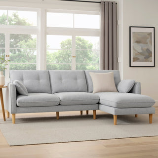 Shoreditch Right Hand Chaise Feather & Black Sofa - Light Grey