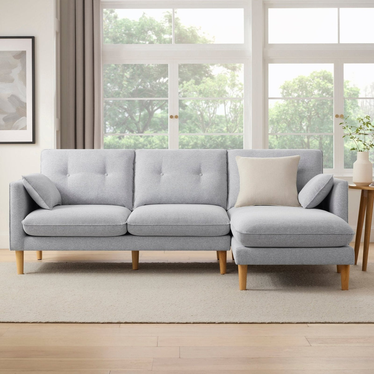 Shoreditch Right Hand Chaise Feather & Black Sofa - Light Grey
