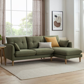 Shoreditch Right Hand Chaise Feather & Black Sofa - Woven Green