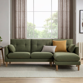 Shoreditch Right Hand Chaise Feather & Black Sofa - Woven Green