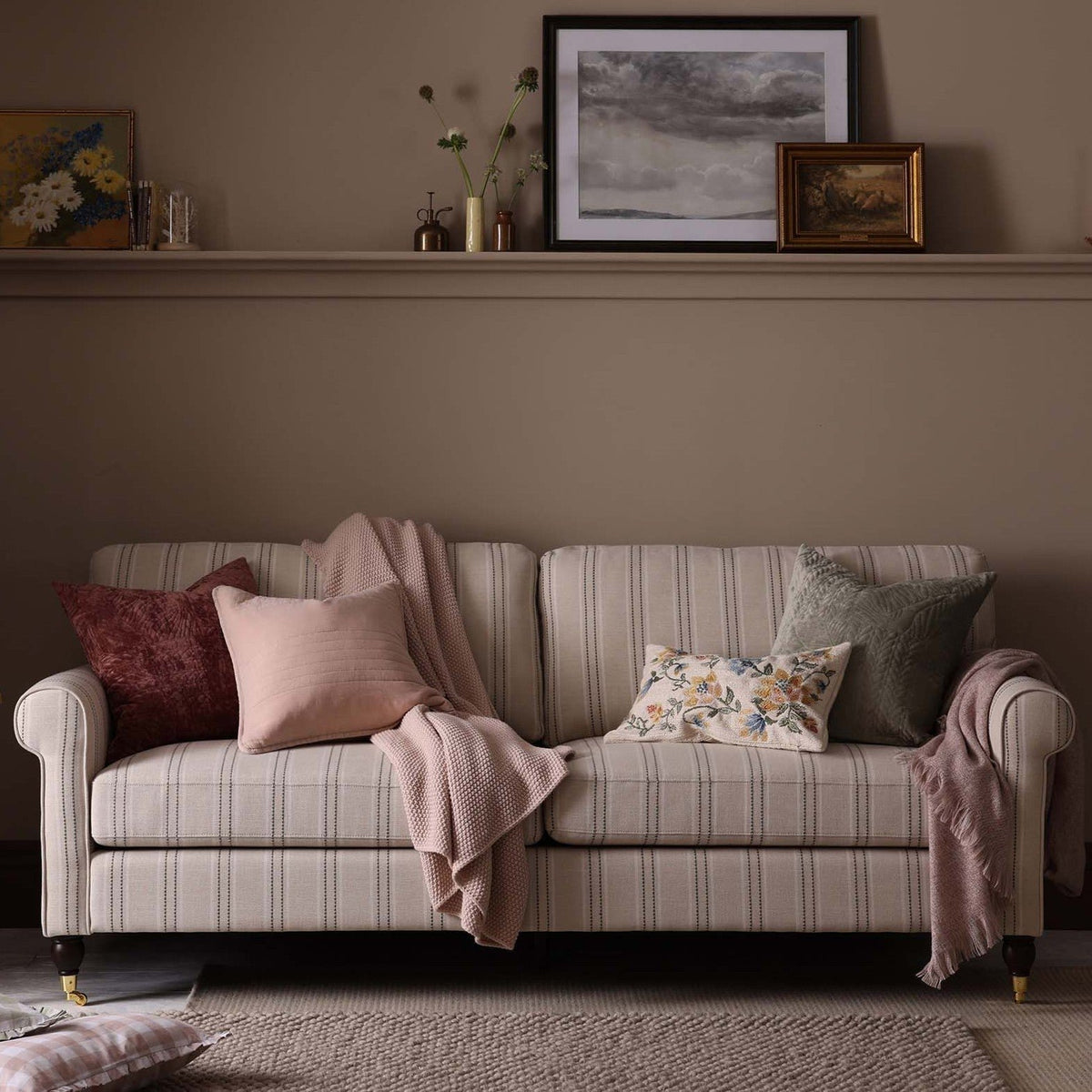 Sicily 3 Seater Black & Feather Sofa - Stripe