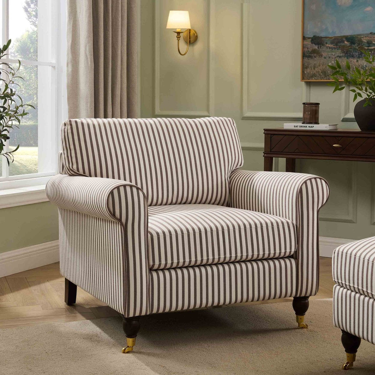 Sicily Armchair Black & Feather - Chocolate Stripe