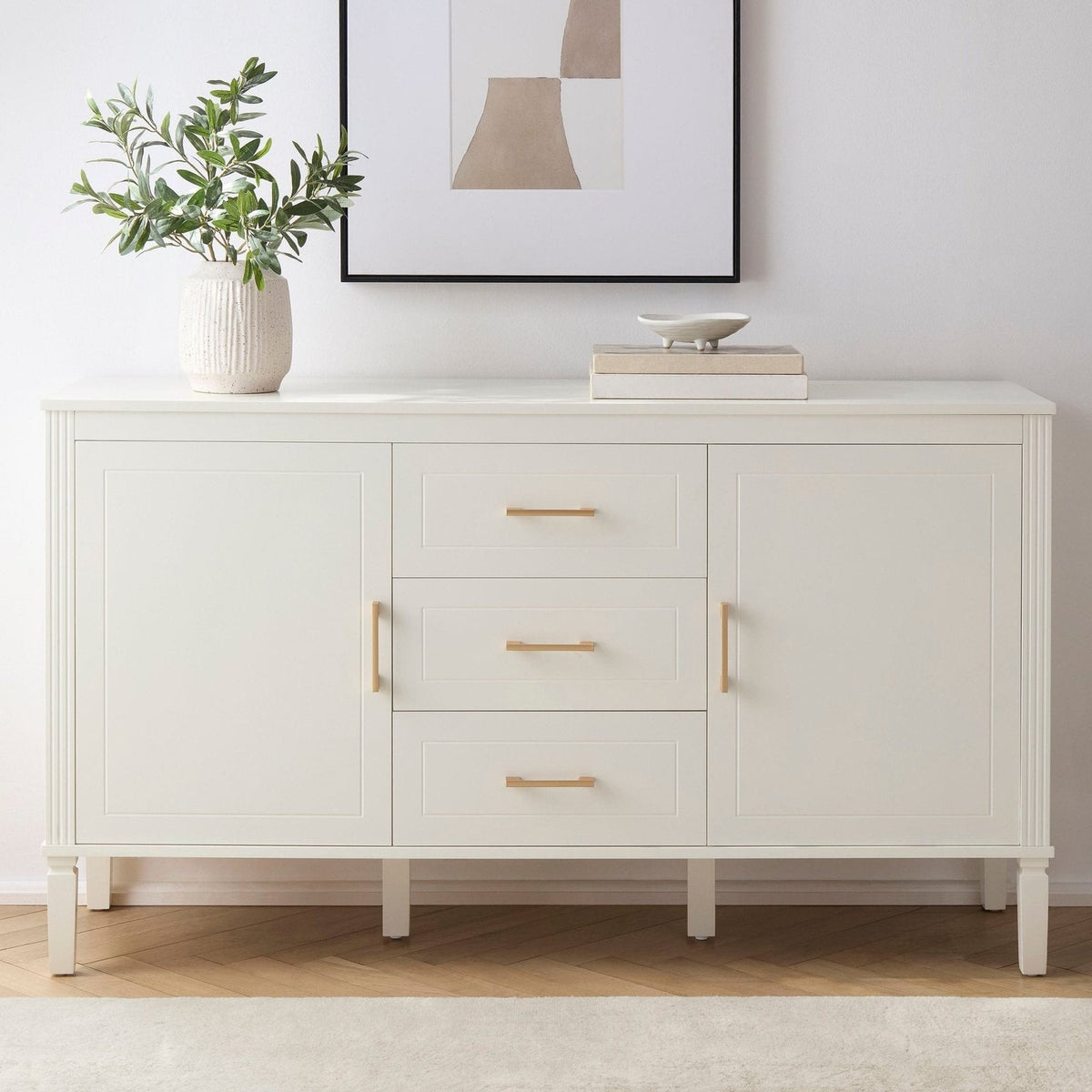 Sienna 2 Door/3 Black & Feather Drawer Sideboard - Natural