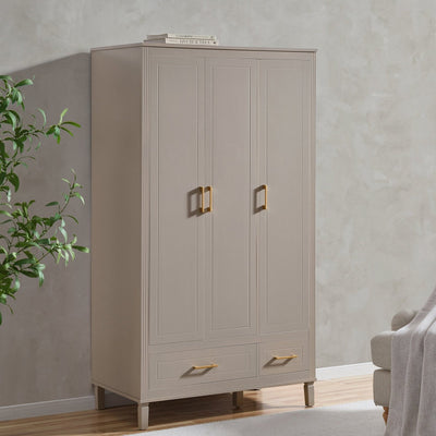 Sienna 3 Door Wardrobe Feather & Black with Drawers - Taupe