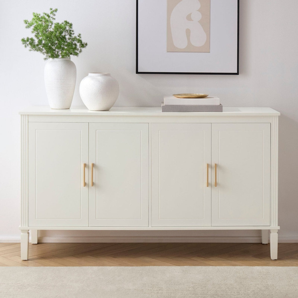 Sienna 4 Door Black & Feather Sideboard - Natural