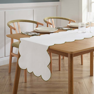Simone Scallop Edge Table Black & Feather Runner - Off White/Olive