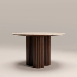 Skylar 4 Seat Round Dining Table | Natural Travertine & Walnut – Laura Ashley