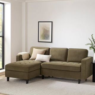 Sloane Left Hand Storage Black & Feather Chaise Sofa - Olive