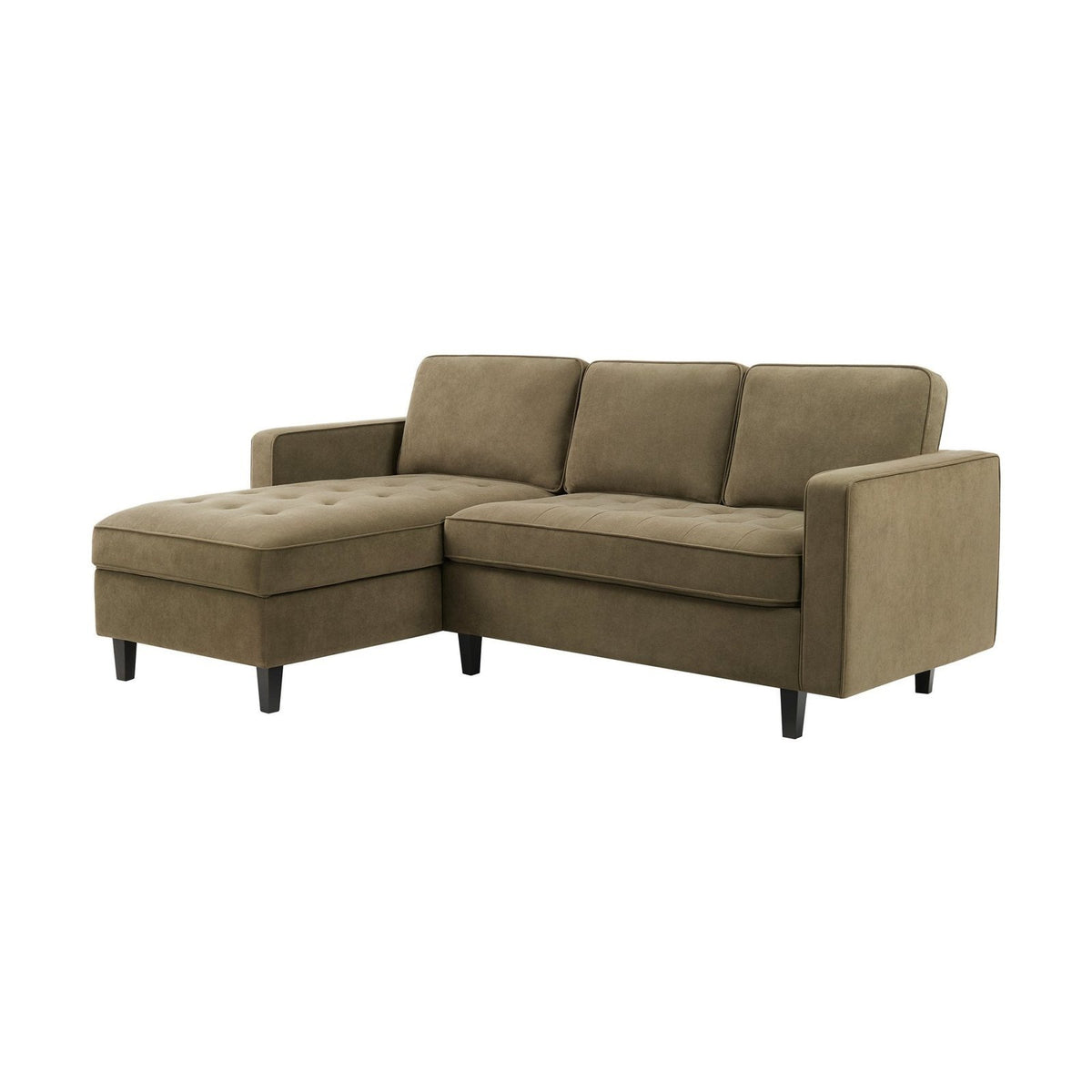 Sloane Left Hand Storage Black & Feather Chaise Sofa - Olive