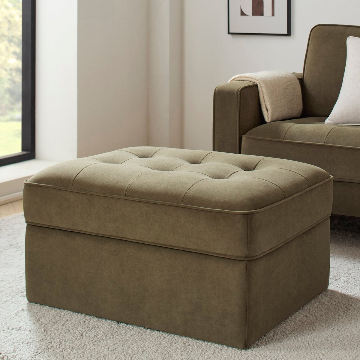 Sloane Ottoman Storage Pouffe - Olive – Feather & Black