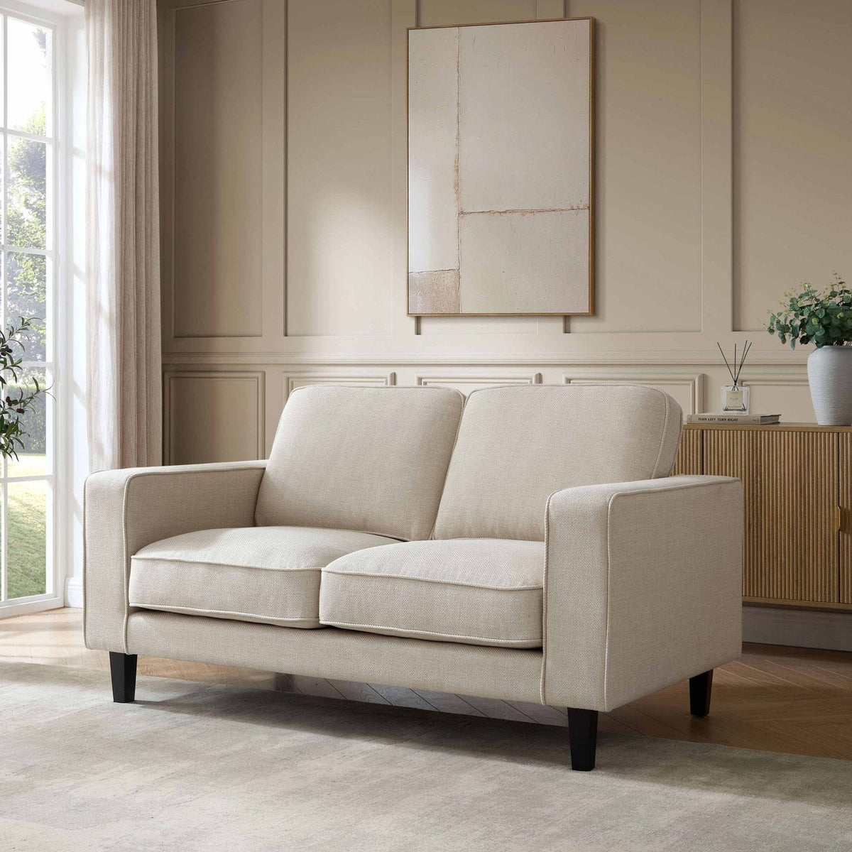 Soho 2 Seater Feather & Black Sofa - Beige