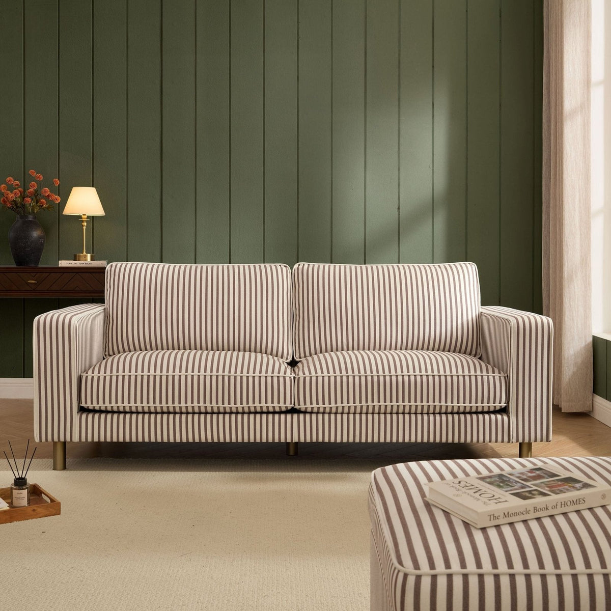 Soho 3 Seater Feather & Black Sofa - Chocolate Stripe