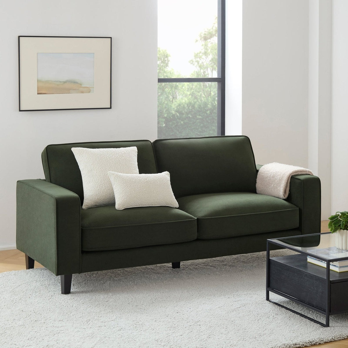 Soho 3 Seater Feather & Black Sofa - Dark Olive