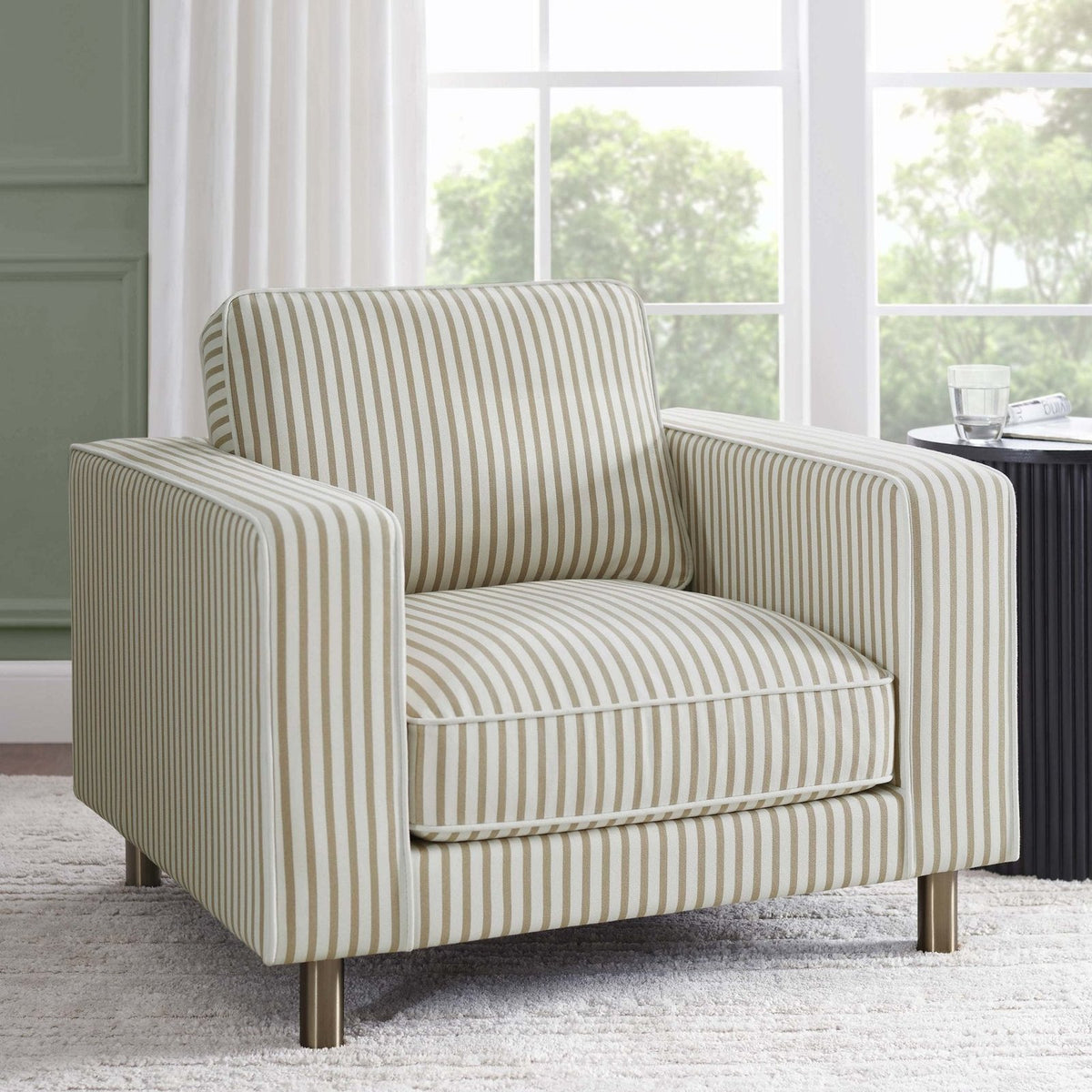Soho Armchair - Sand Stripe – Black & Feather
