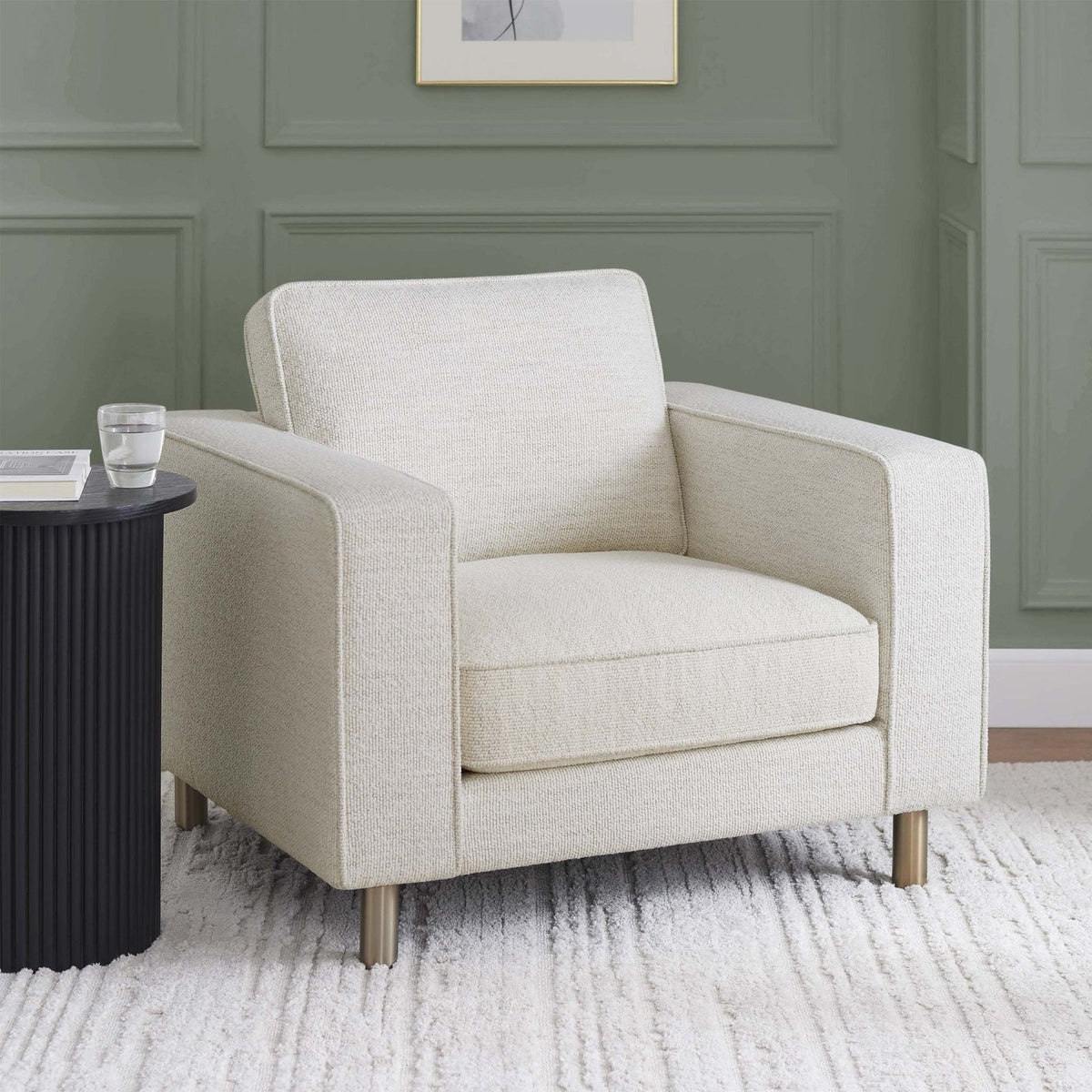 Soho Boucle Feather & Black Armchair - Ivory