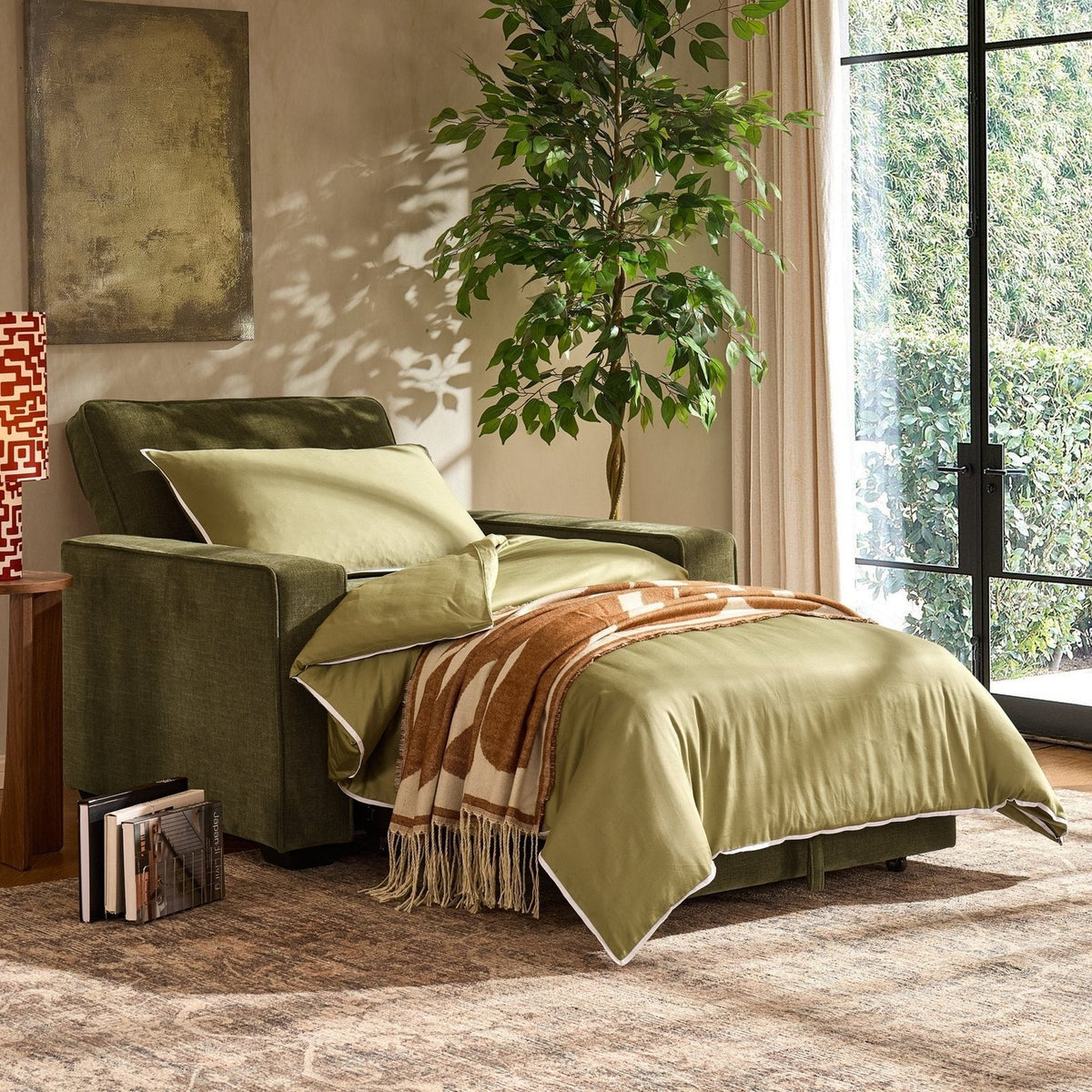 Soho Chair Bed - Chenille Olive – Black & Feather