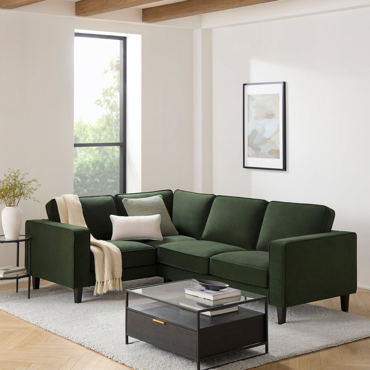 Soho Left Hand Corner Sofa - Dark Olive – Black & Feather