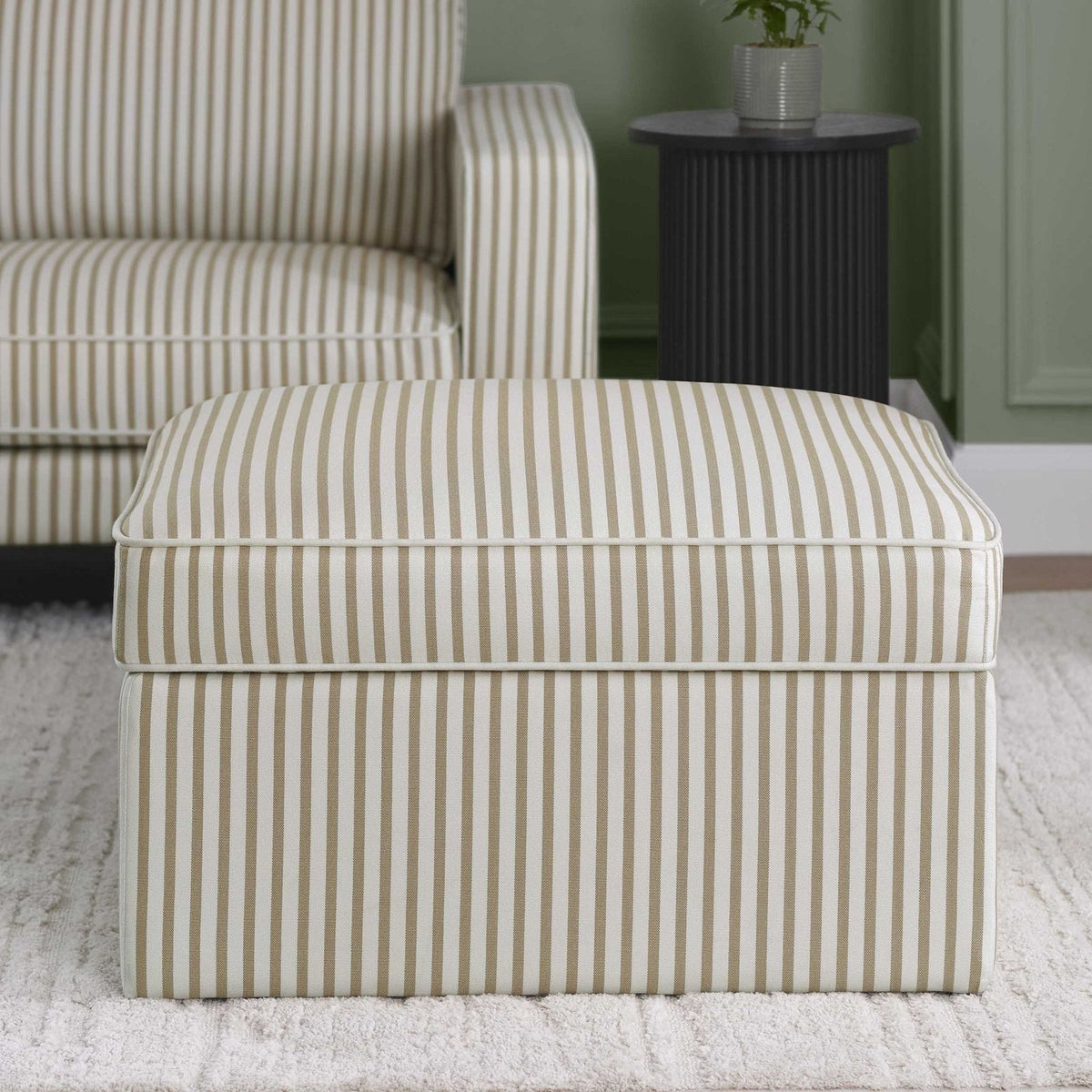 Soho Ottoman Storage Black & Feather Pouffe - Sand Stripe