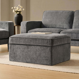 Soho Ottoman Storage Feather & Black Pouffe - Grey
