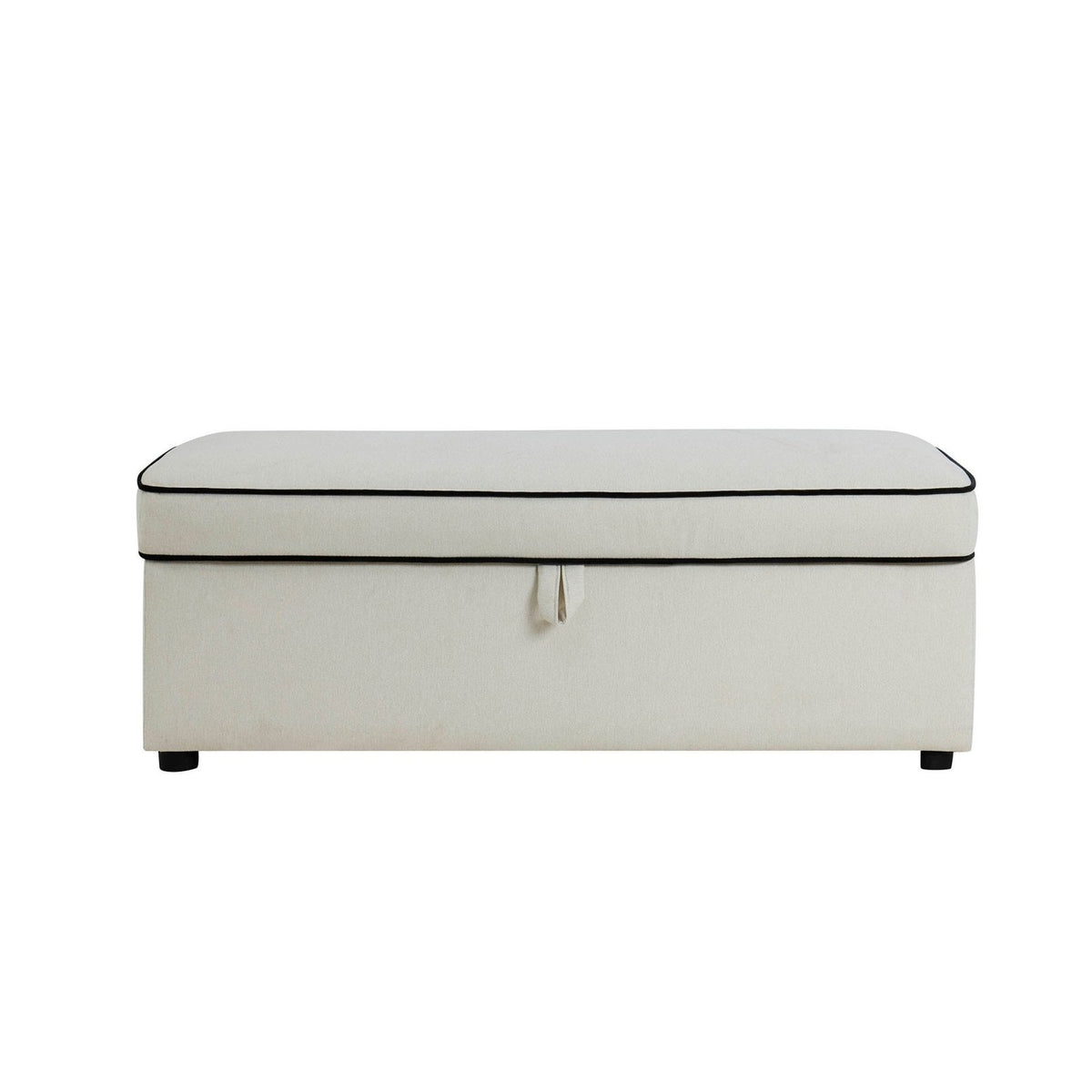 Soho Rectangle Ottoman Black & Feather Storage - Cream Linen/Black
