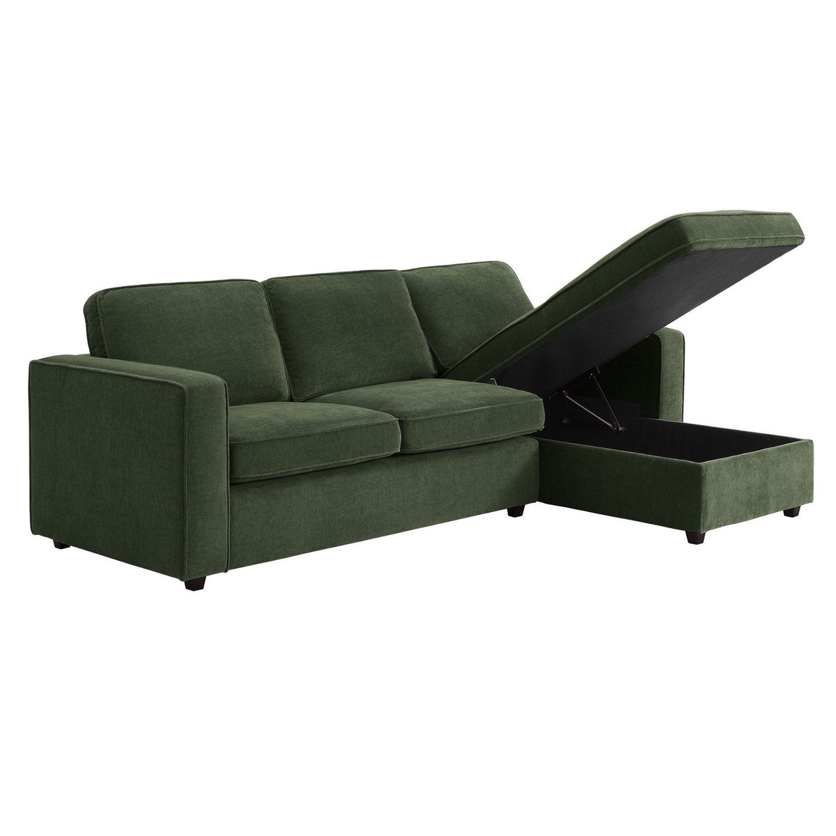Soho Right Hand Storage Feather & Black Chaise Sofa - Dark Olive