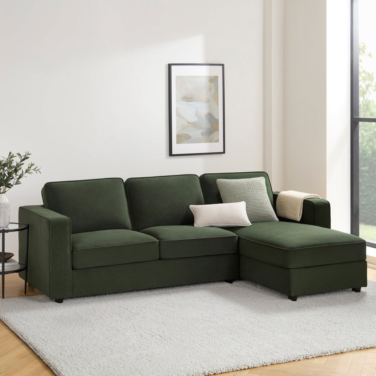 Soho Right Hand Storage Feather & Black Chaise Sofa - Dark Olive